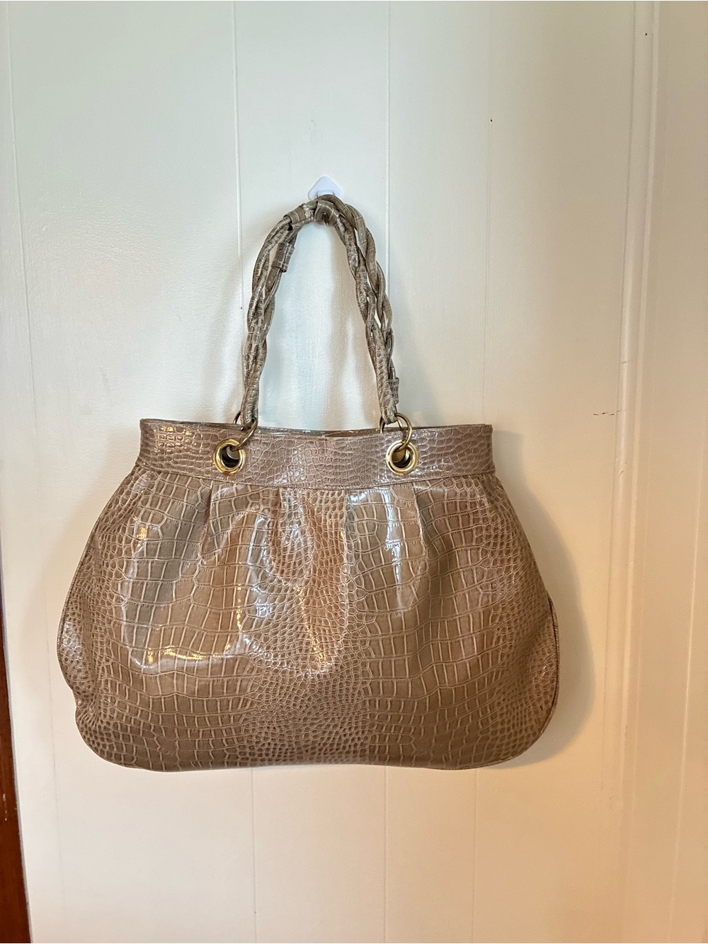 Jessica Simpson Taupe Croc-Embossed Shoulder Tote with Braided Handles